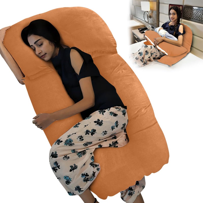 GET IT Maternity Pilow | Pregnancy Pillow | Premium 3 in 1 Multi Usage as Breastfeeding | Dismantle Model | Back Pain | Leg pelivs Support | 6 Months Warranty (Orange, Premium Extra Large) - Image 1