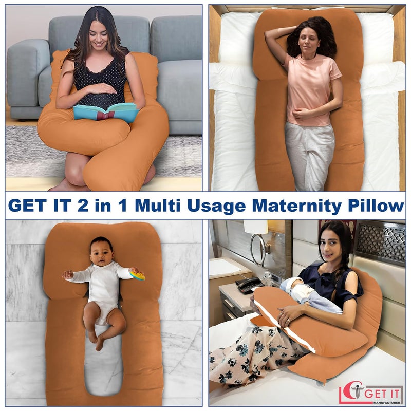 GET IT Maternity Pilow | Pregnancy Pillow | Premium 3 in 1 Multi Usage as Breastfeeding | Dismantle Model | Back Pain | Leg pelivs Support | 6 Months Warranty (Orange, Premium Extra Large) - Image 4
