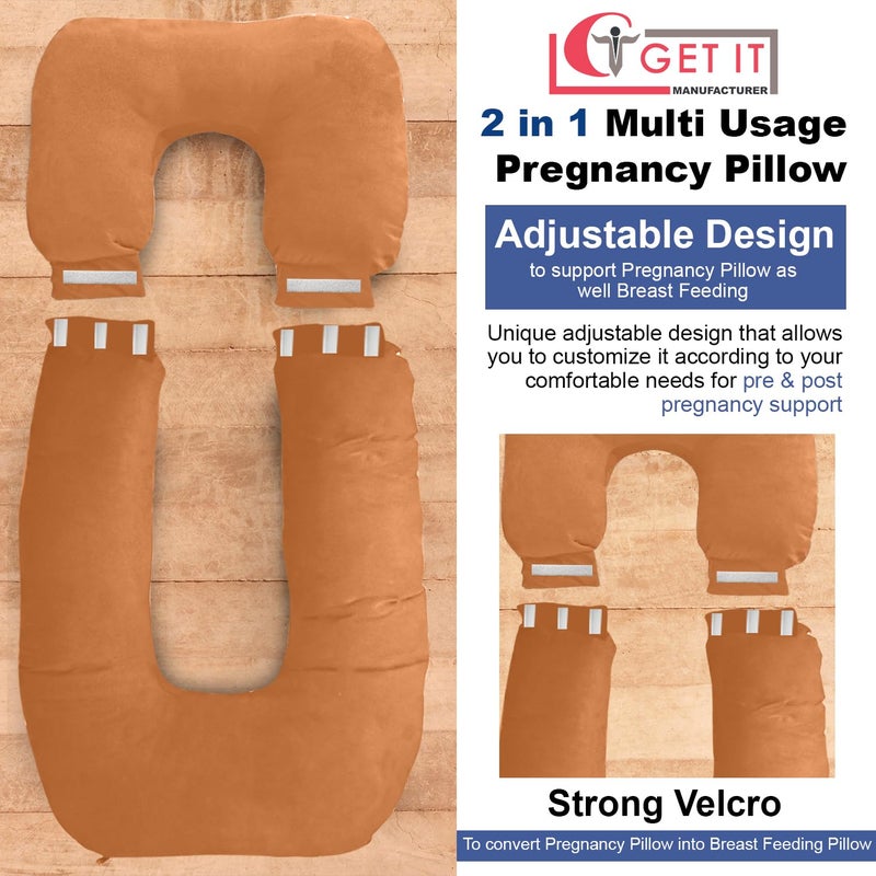 GET IT Maternity Pilow | Pregnancy Pillow | Premium 3 in 1 Multi Usage as Breastfeeding | Dismantle Model | Back Pain | Leg pelivs Support | 6 Months Warranty (Orange, Premium Extra Large) - Image 2