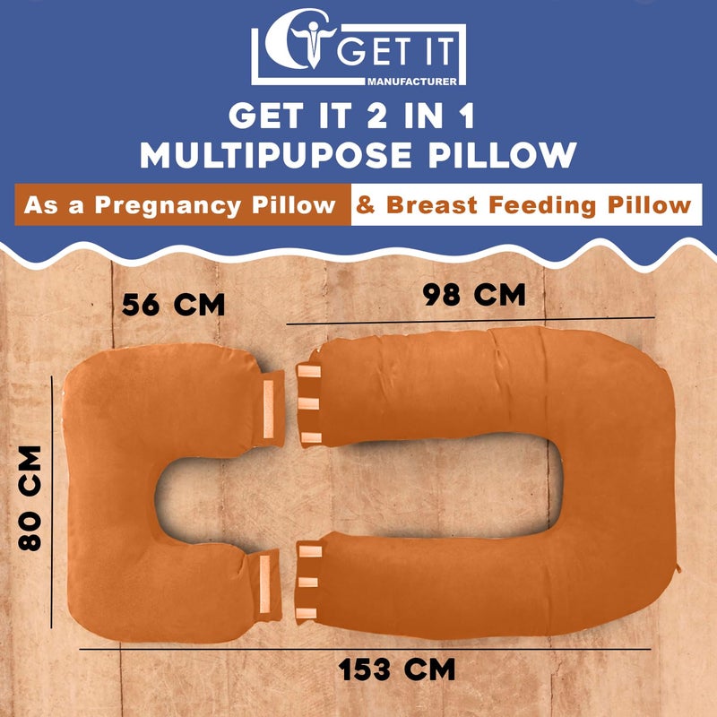 GET IT Maternity Pilow | Pregnancy Pillow | Premium 3 in 1 Multi Usage as Breastfeeding | Dismantle Model | Back Pain | Leg pelivs Support | 6 Months Warranty (Orange, Premium Extra Large) - Image 3