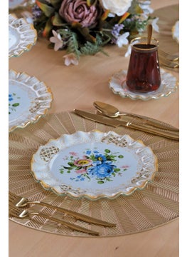 Glore Tiete Gold Gilded Glass Cake Plate Set of 6  - Image 3
