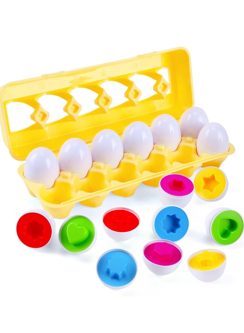 Raxoom Matching Eggs - Toddler Toys - Educational Color & Recognition Skills Study Toys, for Learn Color & Shape Match Egg Set, for Age 2 Years Old and 2 Years Up Kid Baby Toddler Boy Girl. (12 Eggs) - Image 1