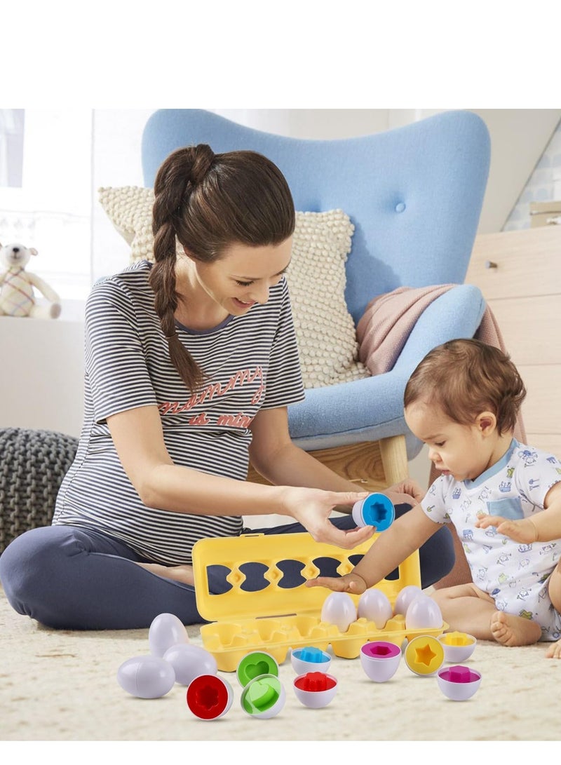 Raxoom Matching Eggs - Toddler Toys - Educational Color & Recognition Skills Study Toys, for Learn Color & Shape Match Egg Set, for Age 2 Years Old and 2 Years Up Kid Baby Toddler Boy Girl. (12 Eggs) - Image 2