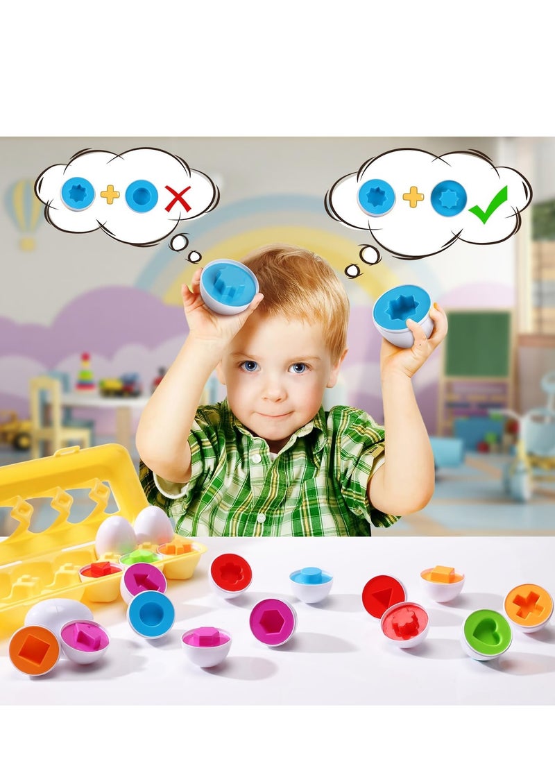 Raxoom Matching Eggs - Toddler Toys - Educational Color & Recognition Skills Study Toys, for Learn Color & Shape Match Egg Set, for Age 2 Years Old and 2 Years Up Kid Baby Toddler Boy Girl. (12 Eggs) - Image 4