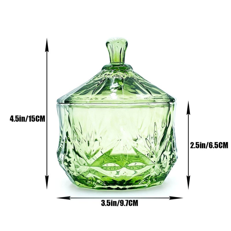EWEIGEER 8oz Glass Candy Dish with Lid,Small Crystal Chrismas Candy Jar,Cotton Round Holder,Office,Bathroom,Dining Room Organizer(Olive Green) - Image 3
