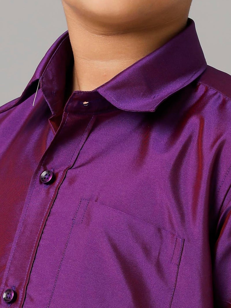 RAMRAJ COTTON قميص نصف كم فتيان من مزيج القطن والحرير باللون البنفسجي مع دوتي أبيض (بنفسجي؛ 1-2 سنوات) - Image 4