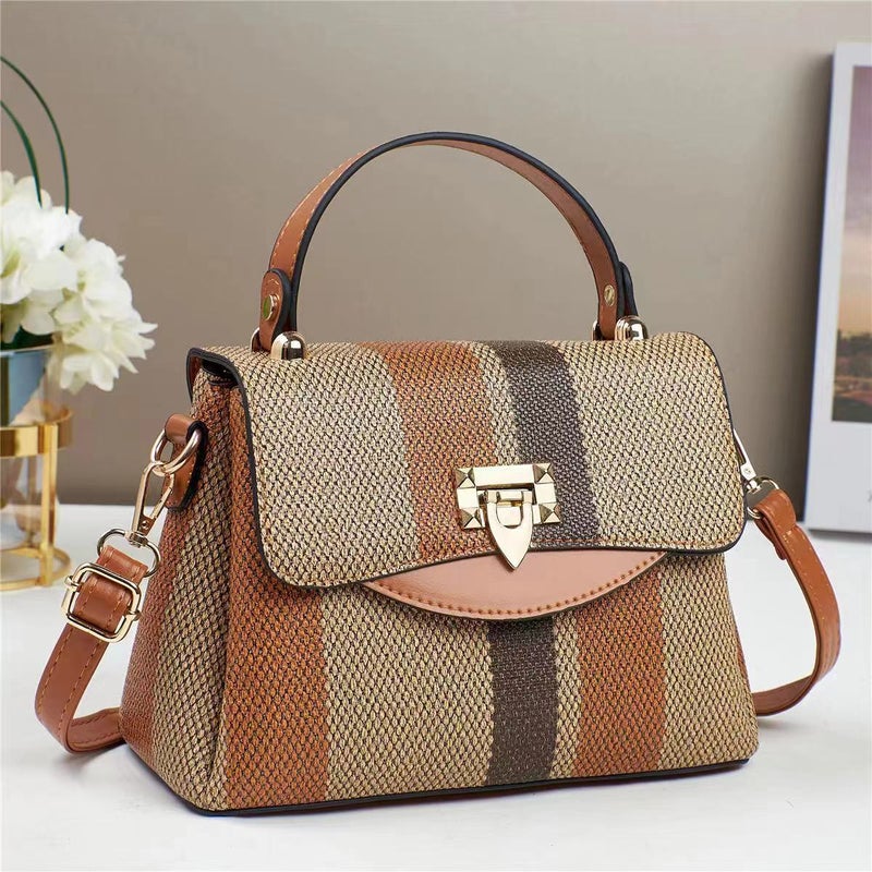 New Contrast Color Elegant Canvas All-Match Middle-Aged Mother Bag Large Capacity Multi-Layer Shoulder Bag Casual Crossbody Bag - Image 1