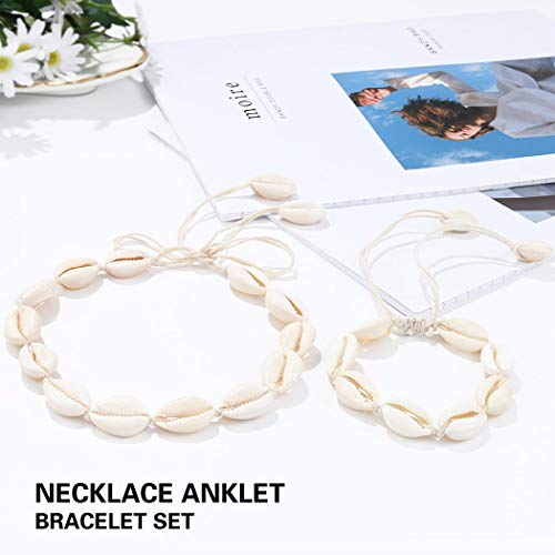 Chennie Boho Cowrie Shell Choker Necklace Beach Puka Seashell Necklaces Adjustable Rope Jewelry with Anklets for Women (A Ivory) - Image 2
