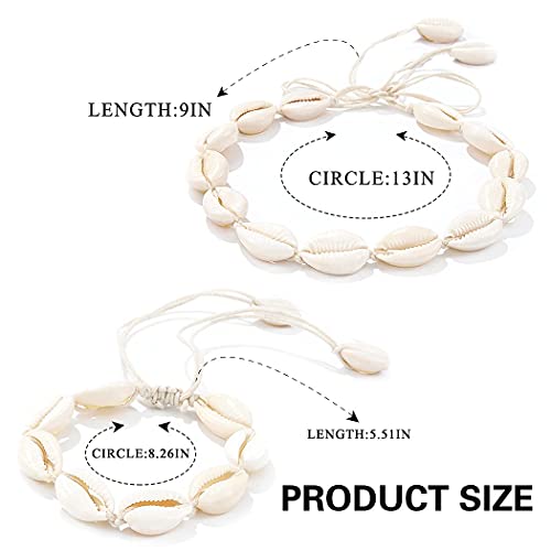 Chennie Boho Cowrie Shell Choker Necklace Beach Puka Seashell Necklaces Adjustable Rope Jewelry with Anklets for Women (A Ivory) - Image 4