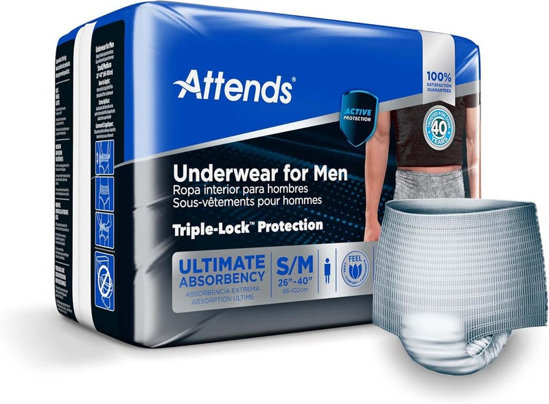 Attends for Men Disposable Underwear Male Pull On with Tear Away Seams SmallMedium ADUM15 20 Ct - Image 1