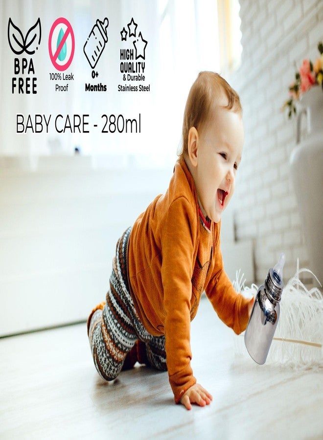 sunlife - BabyCare Stainless Steel Infant Baby Feeding Bottle | Milk Bottle for New Born Baby - Capacity 280ml - Joint Less 304 Grade, BPA Free (Silver) (BabyCare 280ml) - Image 3