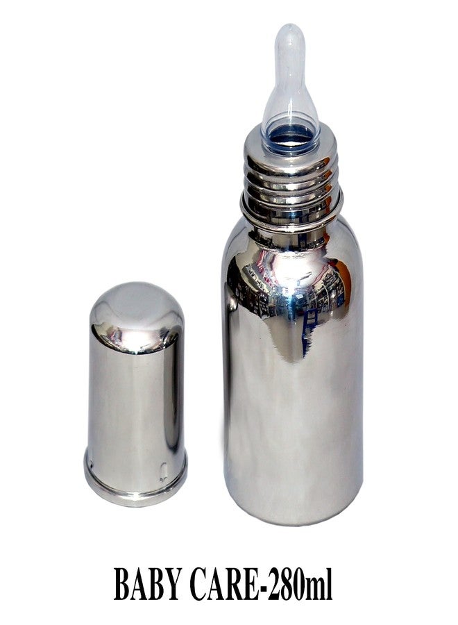 sunlife - BabyCare Stainless Steel Infant Baby Feeding Bottle | Milk Bottle for New Born Baby - Capacity 280ml - Joint Less 304 Grade, BPA Free (Silver) (BabyCare 280ml) - Image 5