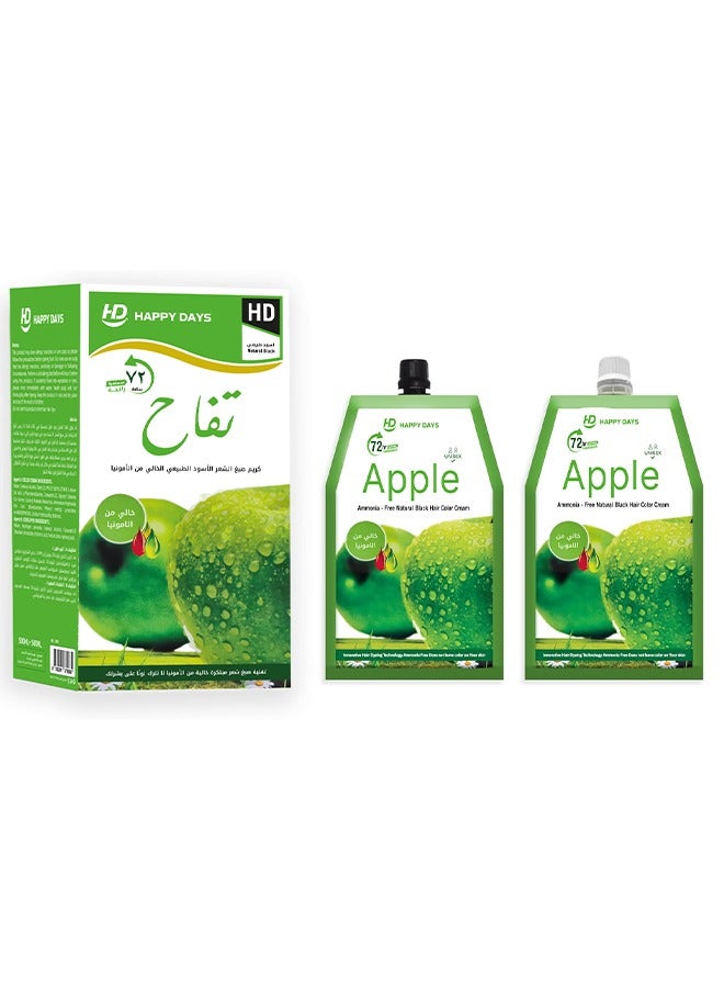 HAPPY DAYS Apple _ Ammonia free Natural Black hair color cream (500ml cream 500ml Positive) - Image 1