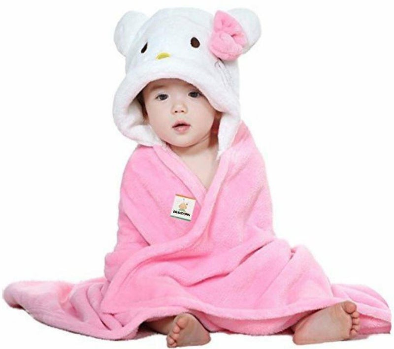 Brandonn BRANDONN All Season Supersoft Hooded and Printed Blanket and Bath Towel Pack of 2 (Beige, Pink) - Image 2