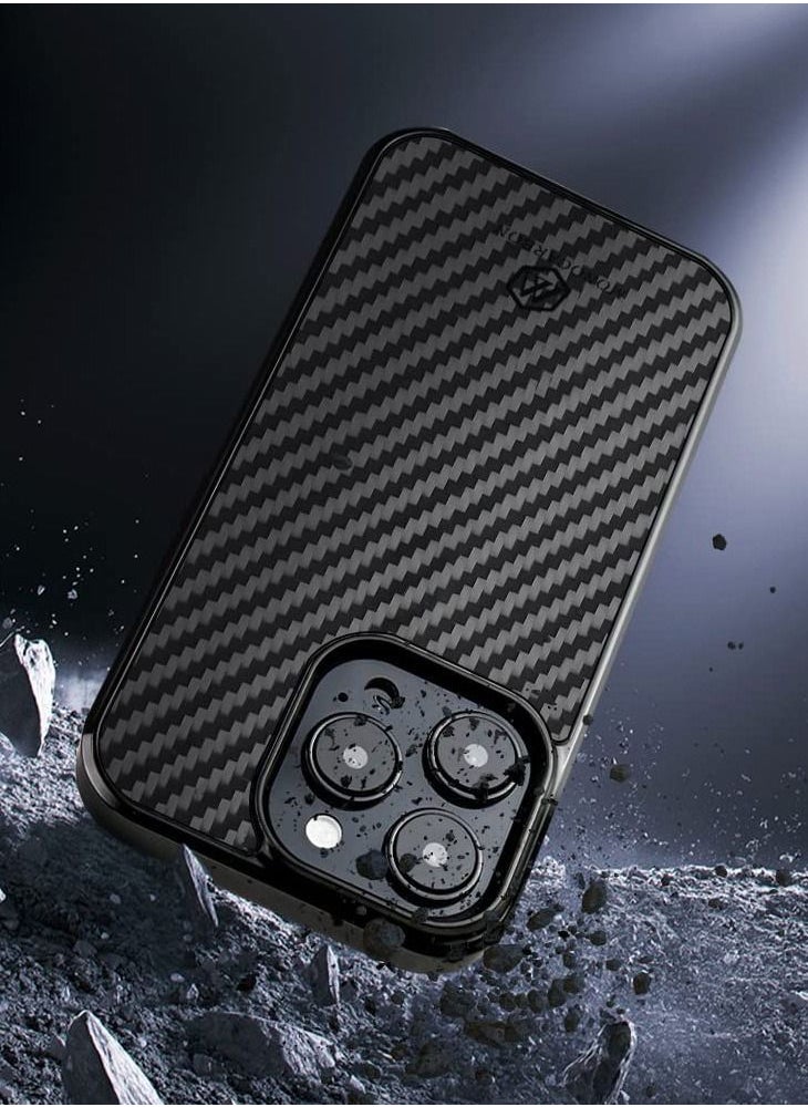 MONOCARBON Real Carbon Fiber iPhone 14 Pro MAX Case Cover MagSafe Compatible Military Grade Scratch Resistant - Matte Black  - Image 2