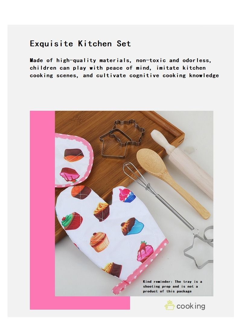 Y&D Chef Set For Kids With Apron,Hat And Cooking Mitt Utensils,Kids Chef Outfit Set 11 PCS  - Image 4