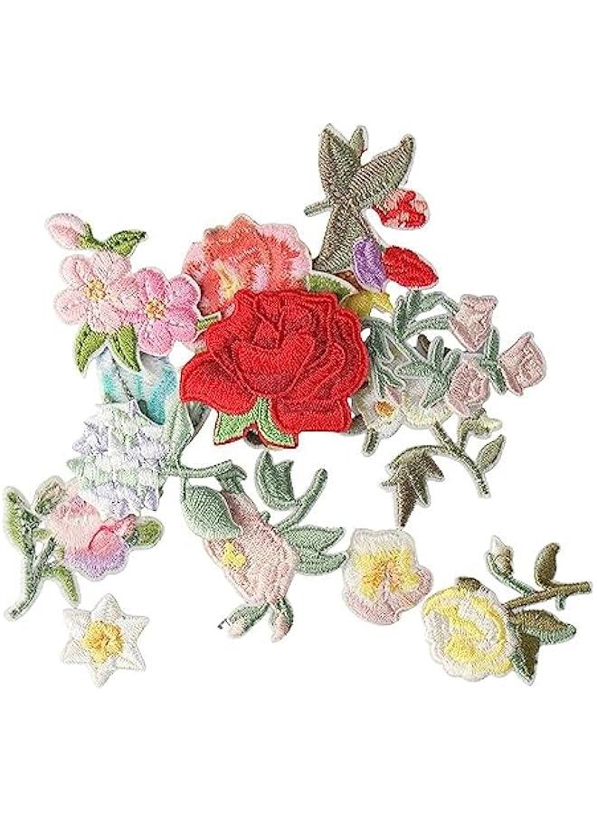 Generic 15Pcs Mini Flowers Shape Iron On Patches for Jeans Clothing Hat,Mini Floral Embroidery Patches,15 Patterns Embroidered Patches  - Image 2