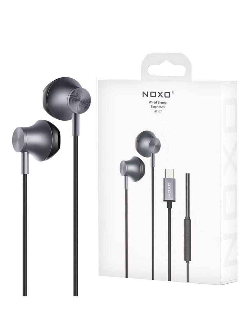 NOXO Wired Stereo Earphones HFN-7 USB-C – High-Fidelity Sound with Noise Isolation- Grey - Image 4