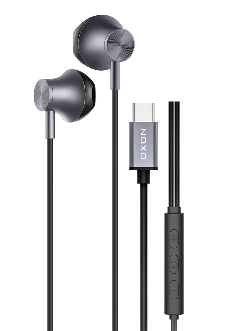 NOXO Wired Stereo Earphones HFN-7 USB-C – High-Fidelity Sound with Noise Isolation- Grey - Image 1