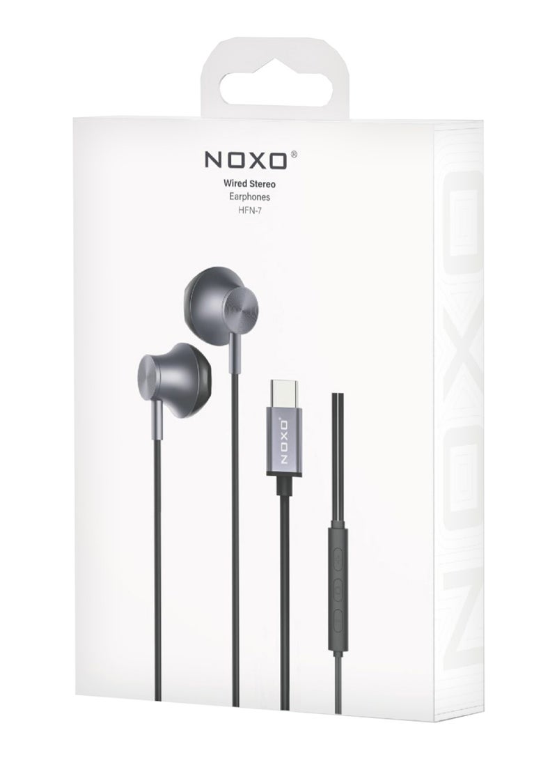 NOXO Wired Stereo Earphones HFN-7 USB-C – High-Fidelity Sound with Noise Isolation- Grey - Image 3