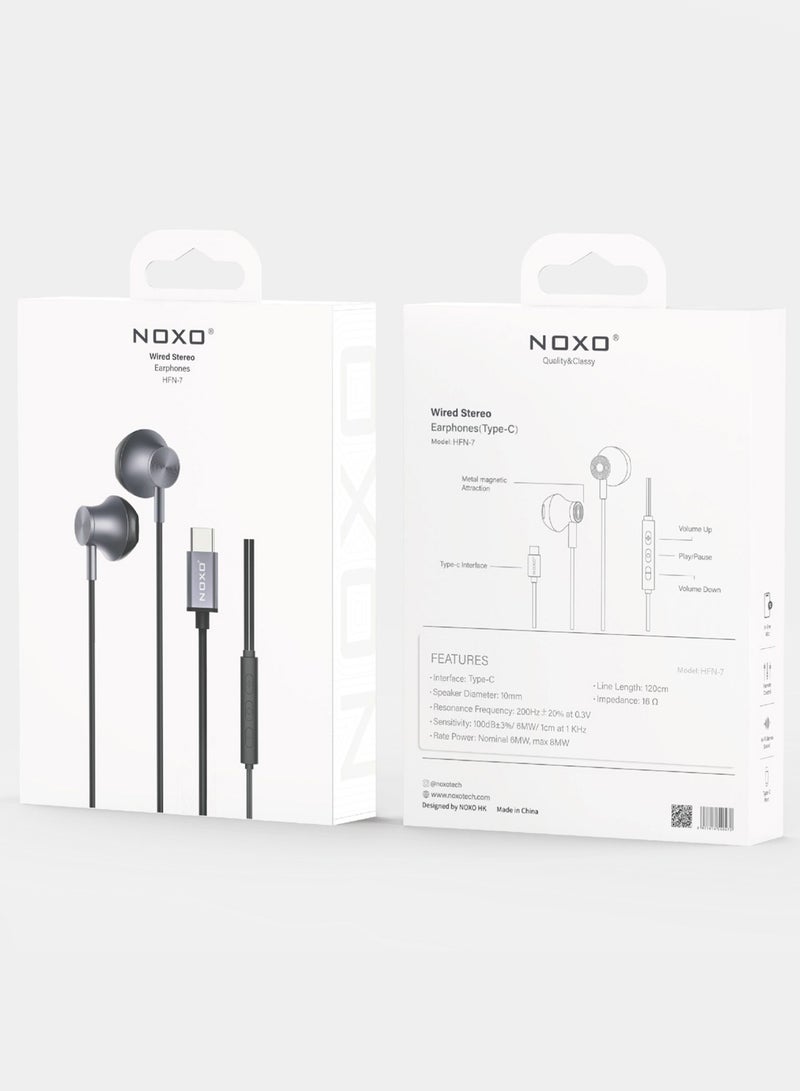 NOXO Wired Stereo Earphones HFN-7 USB-C – High-Fidelity Sound with Noise Isolation- Grey - Image 2