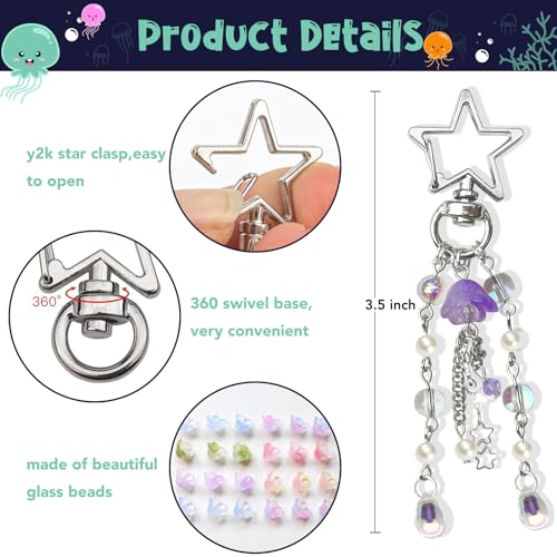 Agromusk Jellyfish Keychain,Cute Y2K Car Keychains for Women Girls Jellyfish Bag Charms Purse Accessories Star Jelly Decor (Purple) - Image 4