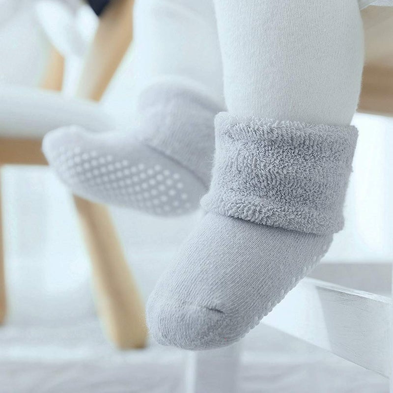 VWU Baby Toddler Kids Ankle Crew Socks with Grips Unisex Warm Thick Cotton Winter Socks 1-3T 6 Color - Image 2