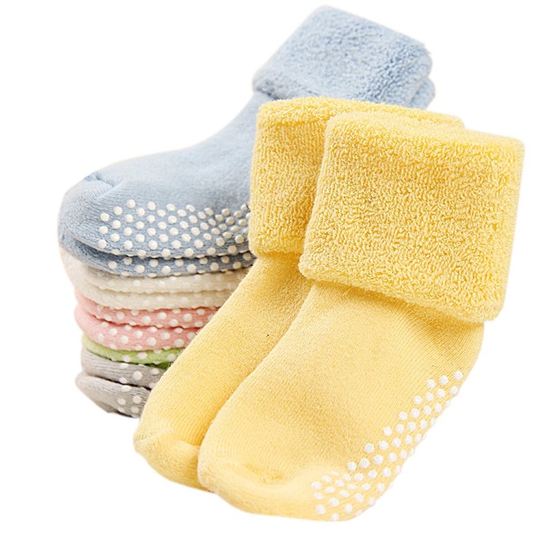 VWU Baby Toddler Kids Ankle Crew Socks with Grips Unisex Warm Thick Cotton Winter Socks 1-3T 6 Color - Image 1
