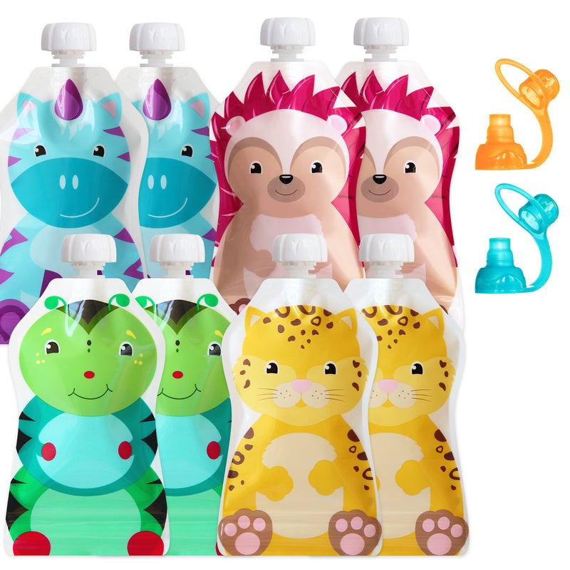 ChooMee Reusable Baby Food Storage Pouches, 5 oz + SoftSip Pouch Tops | Ideal for Baby Food, Smoothies and Purees | Secure Double Lock Zipper, Wide Bottom, BPA Free | FreshSquad, 10 CT - Image 1
