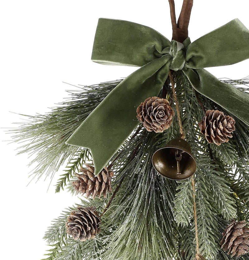 LampLust Winter Swag for Front Door, 18 Inch Greenery Swag with Bells, Pinecones & Ribbon, Teardrop Swags for Decorating, Floral Swags for Winter Wedding Decor, Wall & Window Decor, Front Door Swag - Image 3