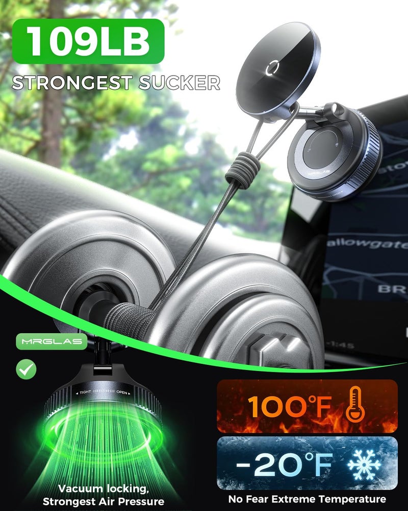 MRGLAS 2026 Upgraded for iPhone MagSafe Car Mount Charger,15W Magnetic Wireless Car Charger with Stronger Suction Cup, Hands-Free Phone Holder for iPhone 17/16/15/14/13/12 Pro Max - Image 5