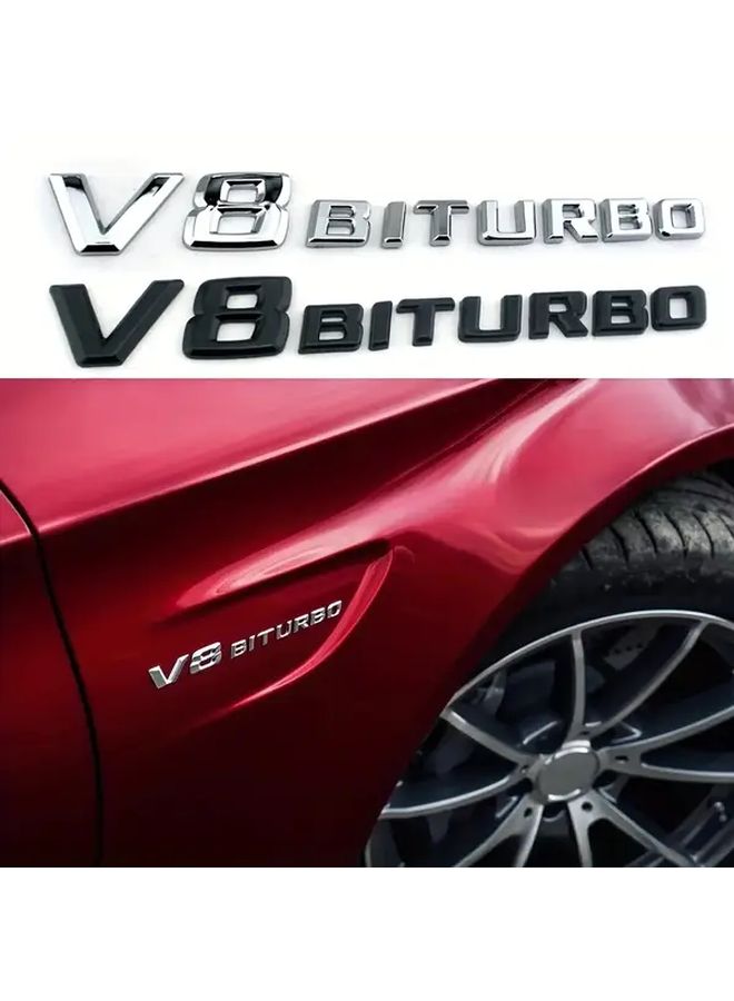 Black V8 Twin Turbo Premium Car Emblem Sticker Rear Door Side Badge - Image 3