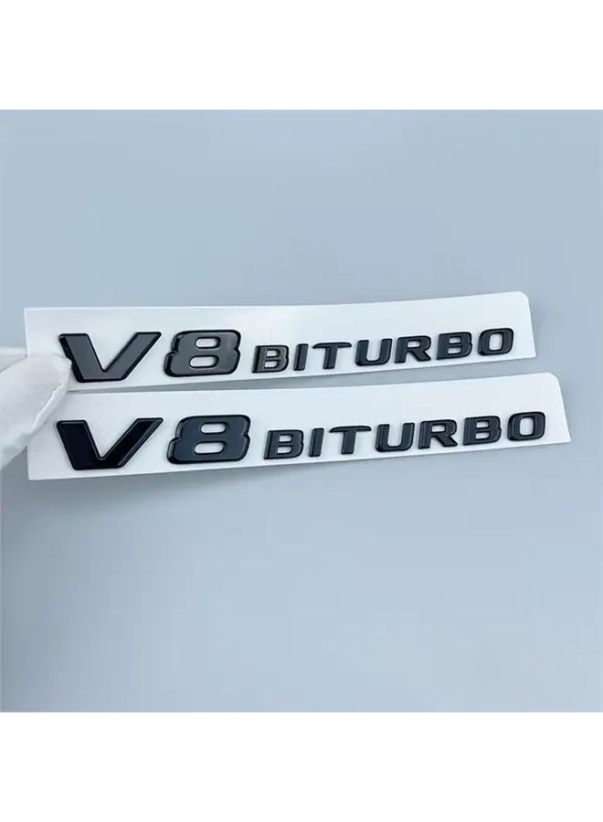 Black V8 Twin Turbo Premium Car Emblem Sticker Rear Door Side Badge - Image 1