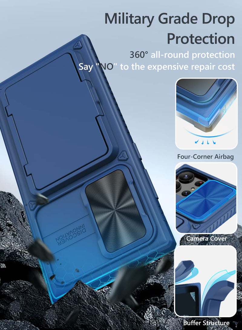Vihibii for Samsung Galaxy S23 Ultra Case with Card Holder (4 Cards) & Sliding Camera Cover & Kickstand, Shockproof Rugged Hard Back & TPU Edge Wallet Case for Galaxy S23 Ultra 5G 6.8" 2023, Blue - Image 4