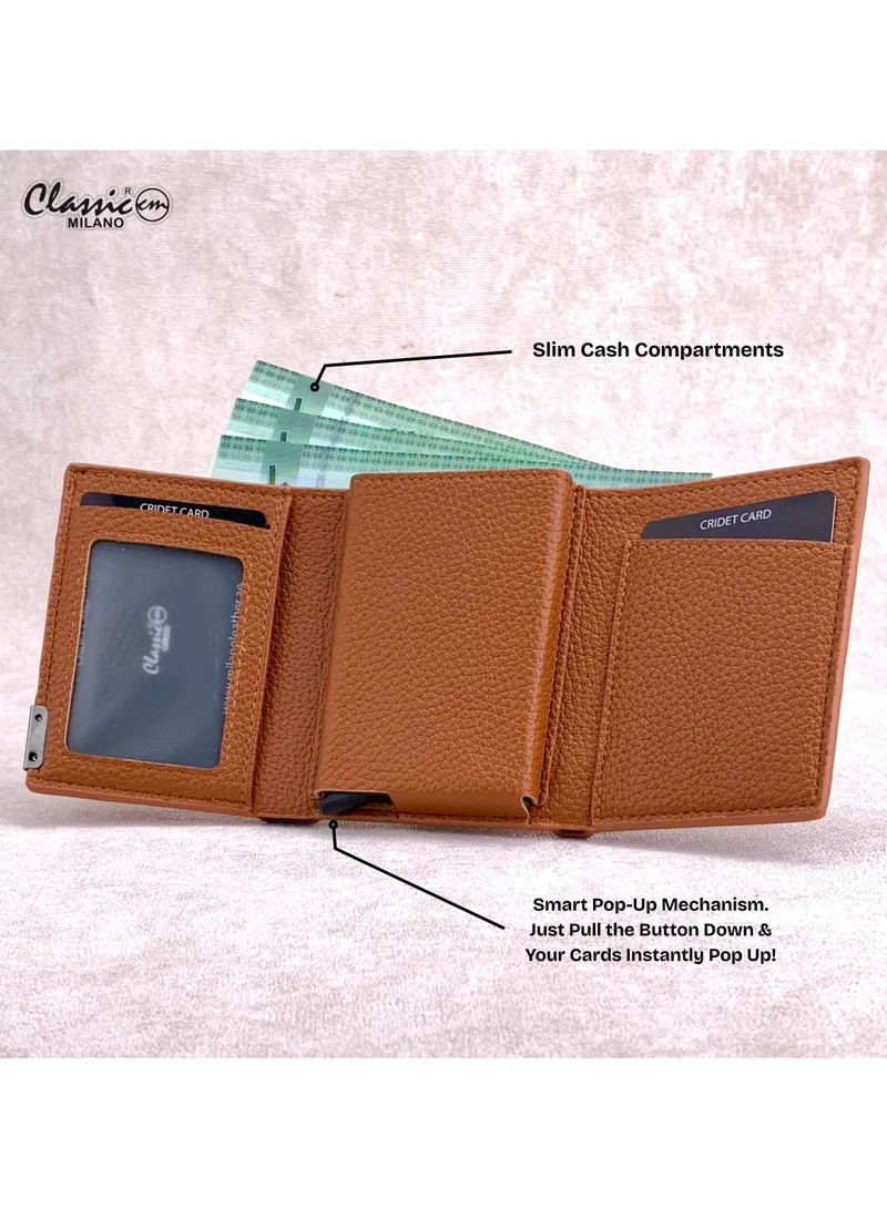 Classic Milano Tan (K1802-GY22503#) Classic Milano RFID Blocking Faux Leather Wallet for Men and Women | Card Holder Wallet Pop-up, Credit Card Holder for Men | Wallet for Men & Women’s Card Wallet for Men | Best Price UAE