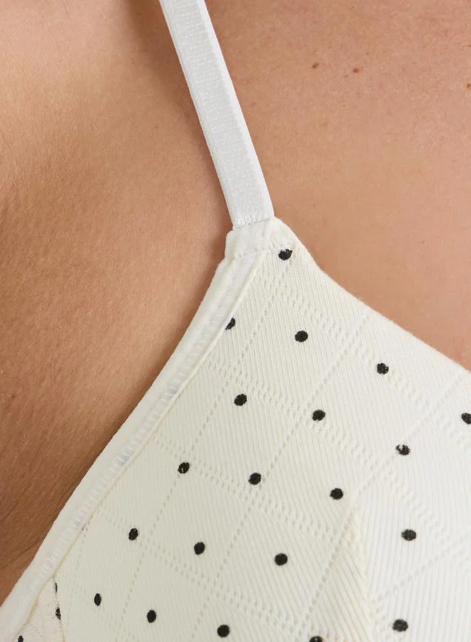 Styli  Pack of 2 - Padded Non Wired Polka Dot Print T-Shirt Bra for Women | Best Price UAE