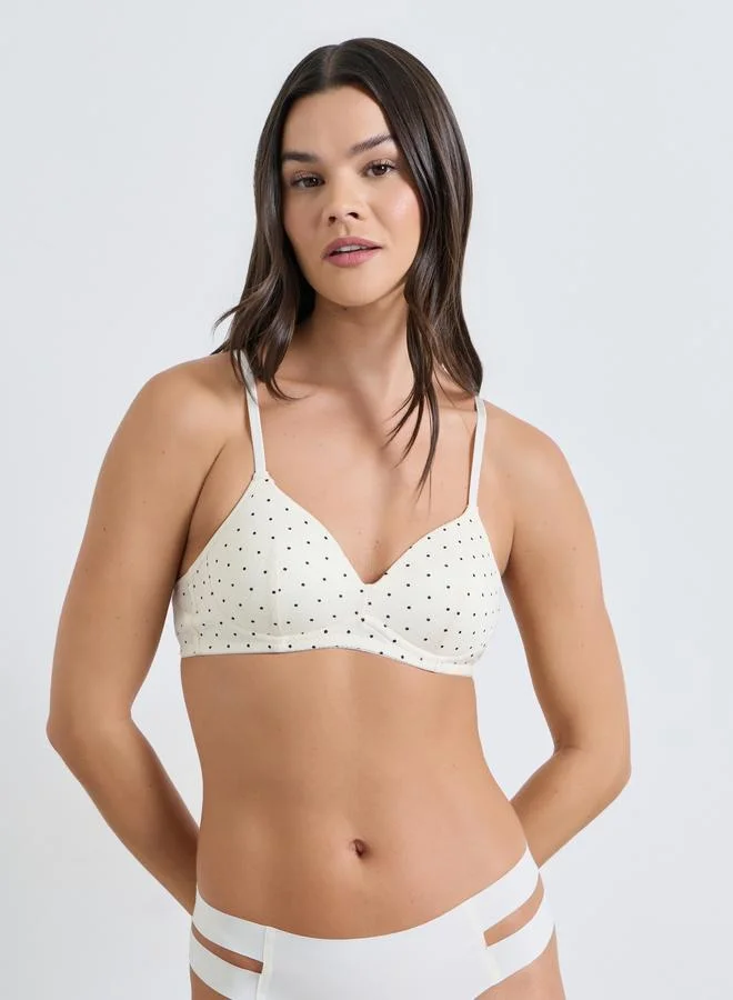 Styli  Pack of 2 - Padded Non Wired Polka Dot Print T-Shirt Bra for Women | Best Price UAE