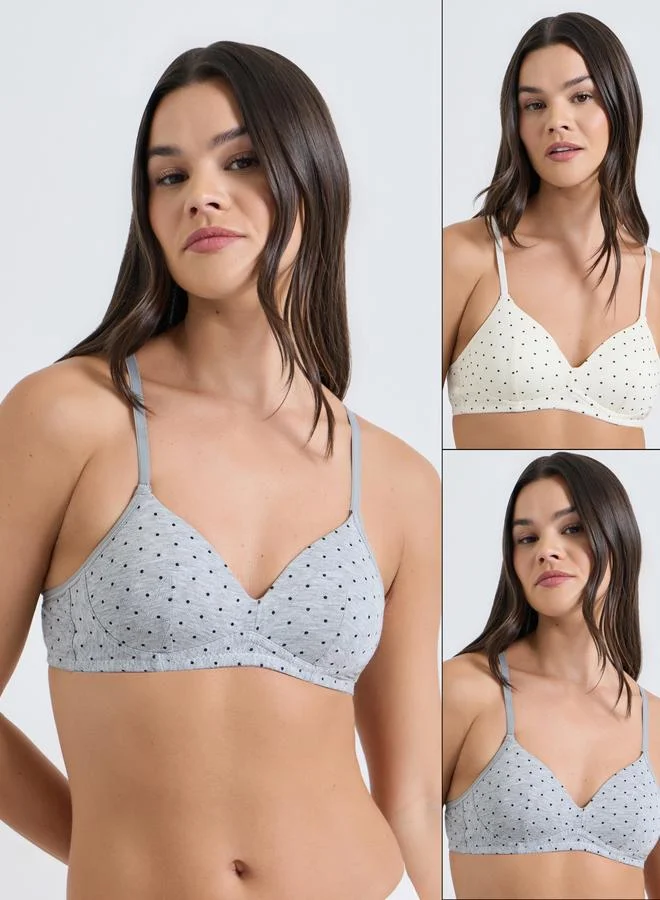 Pack of 2 - Padded Non Wired Polka Dot Print T-Shirt Bra