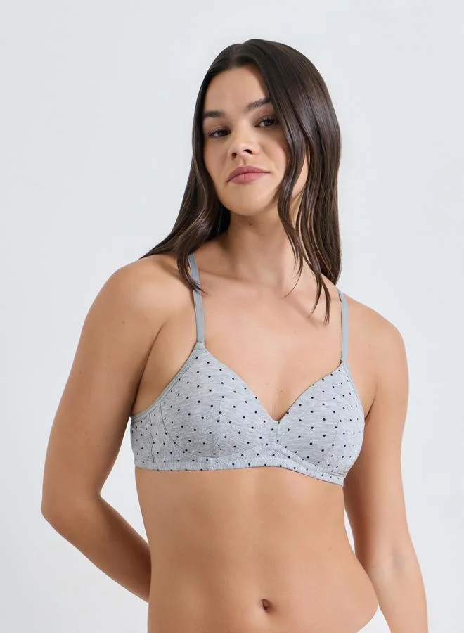 Styli  Pack of 2 - Padded Non Wired Polka Dot Print T-Shirt Bra for Women | Best Price UAE