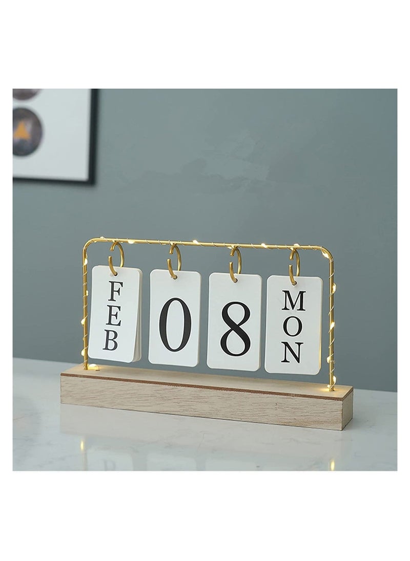Generic Flip Wooden Perpetual Calendar Metal Desk Calendar 2023 For Daily Office Home Decor Monthly Weekly Year Planner Standing Kitchen Desk Decor Calendar White color  - Image 1