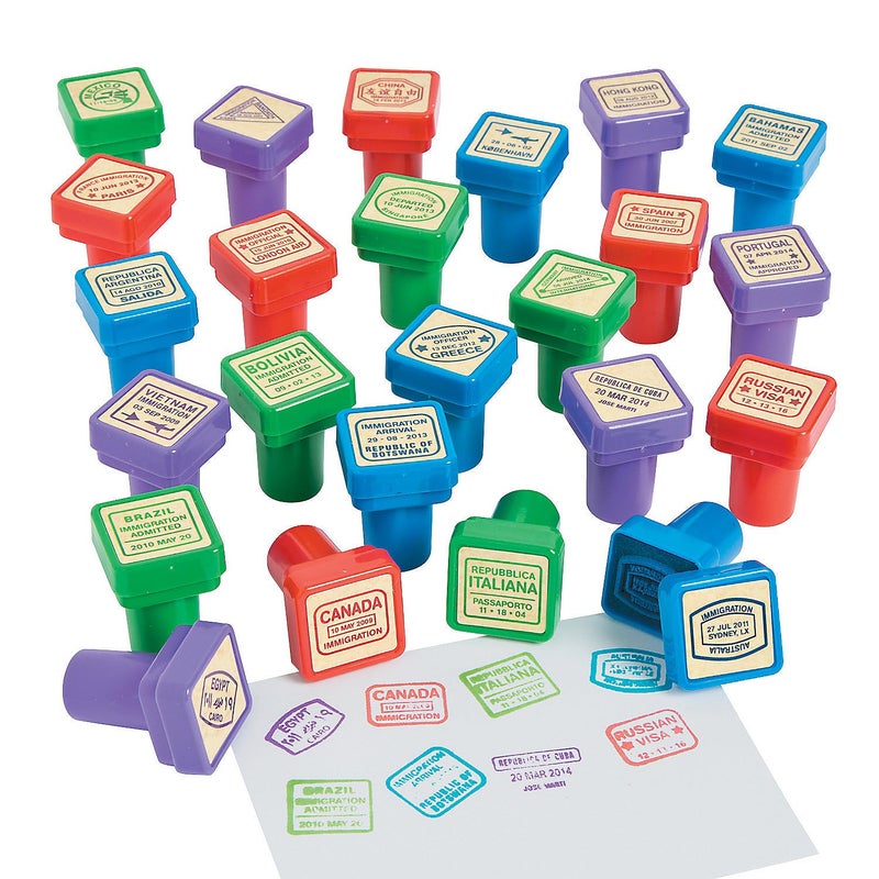 Fun Express Passport Stampers - 24 Pieces - Educational and Learning Activities for Kids - Image 1