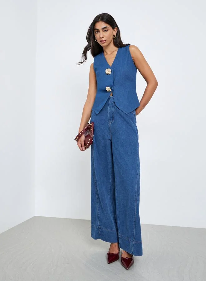 Styli Styli Denim Button Up Waistcoat Top