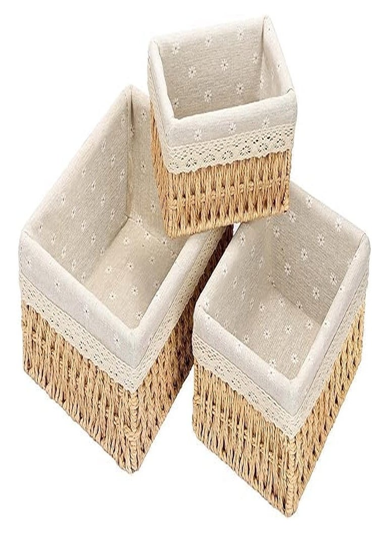 Generic Toy Storage Basket Bathroom Basket Braided Changing Table Baskets Organizer Bins Nursery Small Basket Set of 3 Recyclable Woven  - Image 1