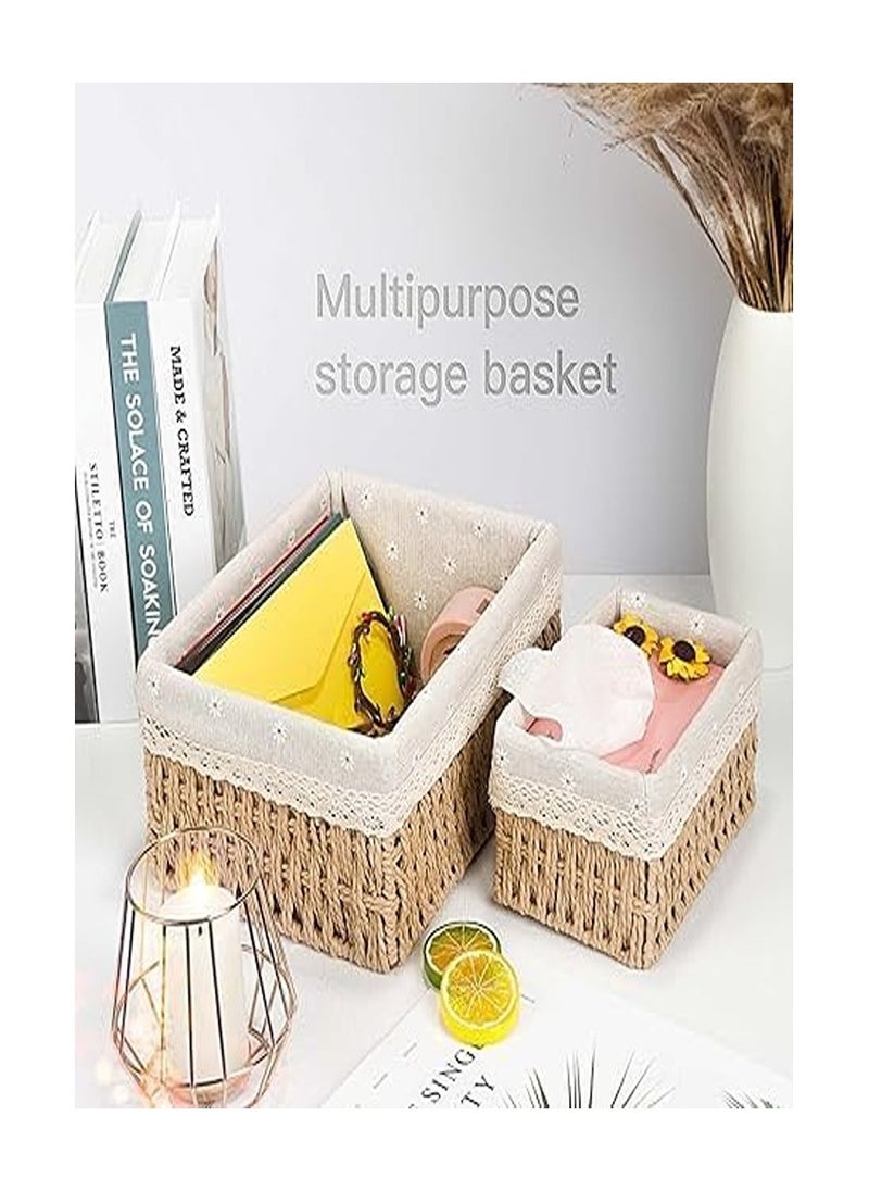 Generic Toy Storage Basket Bathroom Basket Braided Changing Table Baskets Organizer Bins Nursery Small Basket Set of 3 Recyclable Woven  - Image 5