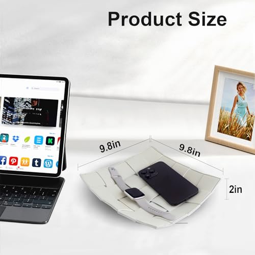 MSJGA Valet Tray for Men and Women PU Leather Key Holder Bowl for Entryway Table Bedside Nightstand Desk Catchall Organizer Tray for Wallet, Watch, Key, Phone Men's Gift - 9.8" L x 9.8" W x 2" H - Image 2