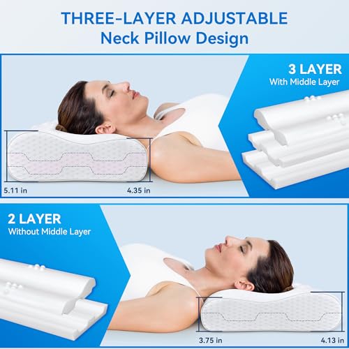 zibroges Cervical Neck Pillow for Pain Relief- Queen Size Adjustable Cooling Pillow for Sleeping, Memory Foam Pillows for Neck Shoulder, Ergonomic Contour Bed Pillow for Side, Stomach & Back Sleepers - Image 4