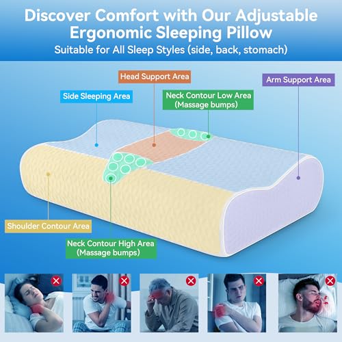 zibroges Cervical Neck Pillow for Pain Relief- Queen Size Adjustable Cooling Pillow for Sleeping, Memory Foam Pillows for Neck Shoulder, Ergonomic Contour Bed Pillow for Side, Stomach & Back Sleepers - Image 2
