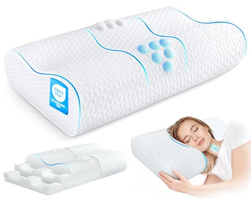 zibroges Cervical Neck Pillow for Pain Relief- Queen Size Adjustable Cooling Pillow for Sleeping, Memory Foam Pillows for Neck Shoulder, Ergonomic Contour Bed Pillow for Side, Stomach & Back Sleepers - Image 1