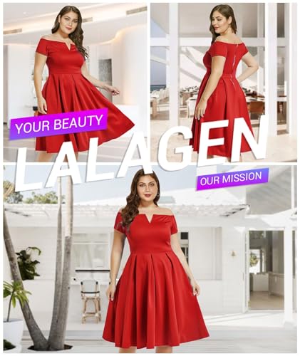 LALAGEN Women's Plus Size Vintage 1950s Party Cocktail Wedding Swing Midi Dress Red XL - Image 3