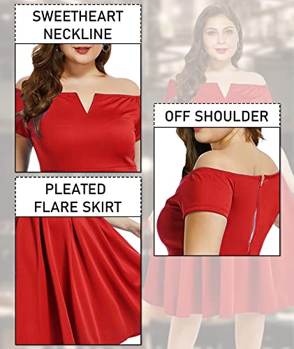 LALAGEN Women's Plus Size Vintage 1950s Party Cocktail Wedding Swing Midi Dress Red XL - Image 4